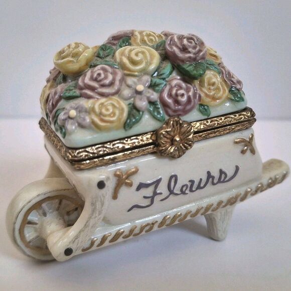 Vtg PHB Midwest Of Cannon Falls Flower Wheelbarrow Trinket Box 1999 Collectible - Picture 1 of 5